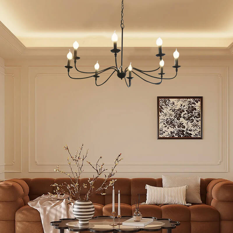 Royal Candle LED Black 8-Head Chandelier for Living Room